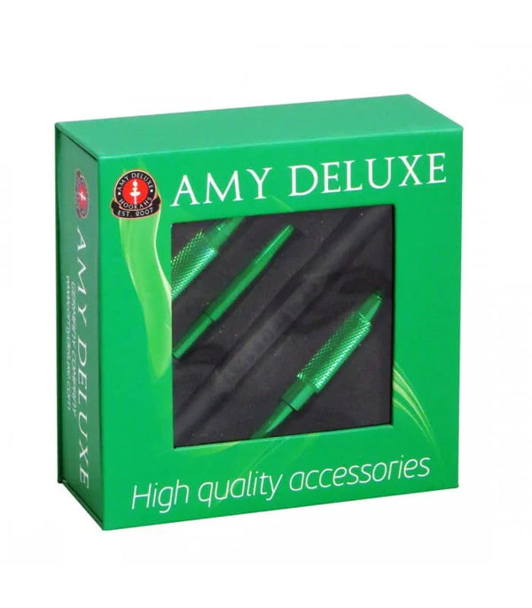 Amy Deluxe S238 siliconen waterpijp slang groen met aluminium mondstuk en opbergbox, vooraanzicht