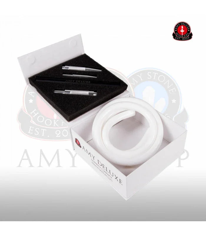 Amy Deluxe S238 waterpijp slang wit - detailfoto aansluiting en mondstuk