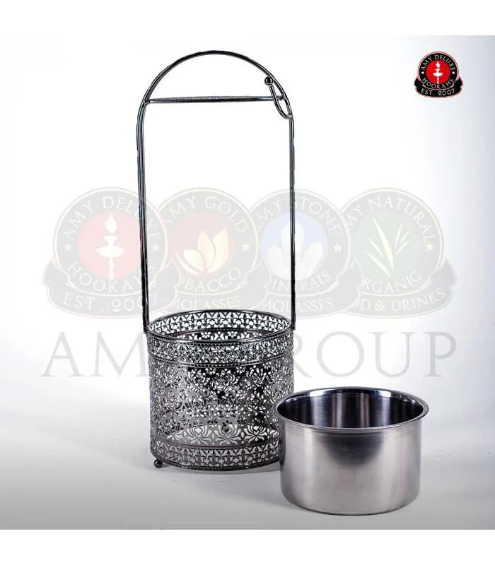 Amy Deluxe shisha kolendrager zwart zijaanzicht, geschikt voor kolen 40 cm 46 cm 53 cm