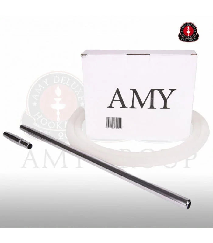 Amy Deluxe siliconen slang voor waterpijp in wit met aluminium mondstuk