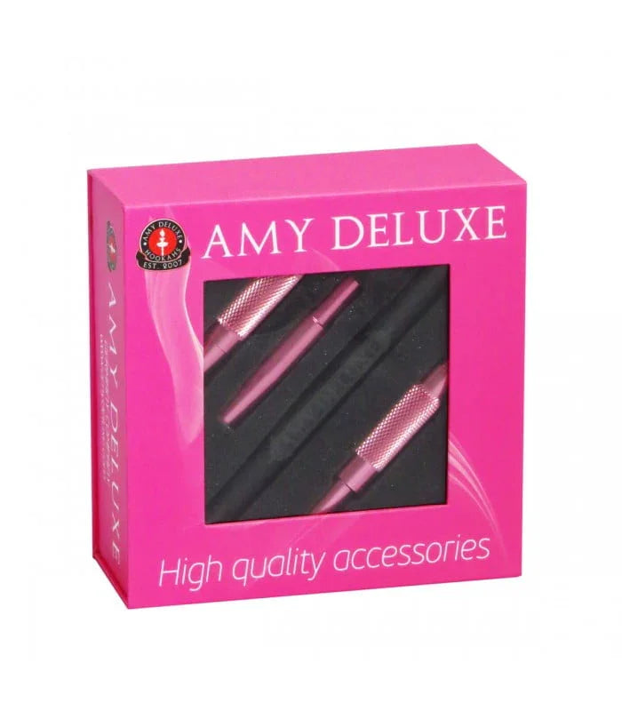 Amy Deluxe siliconen waterpijp slang S238 roze met aluminium mondstuk en opbergbox