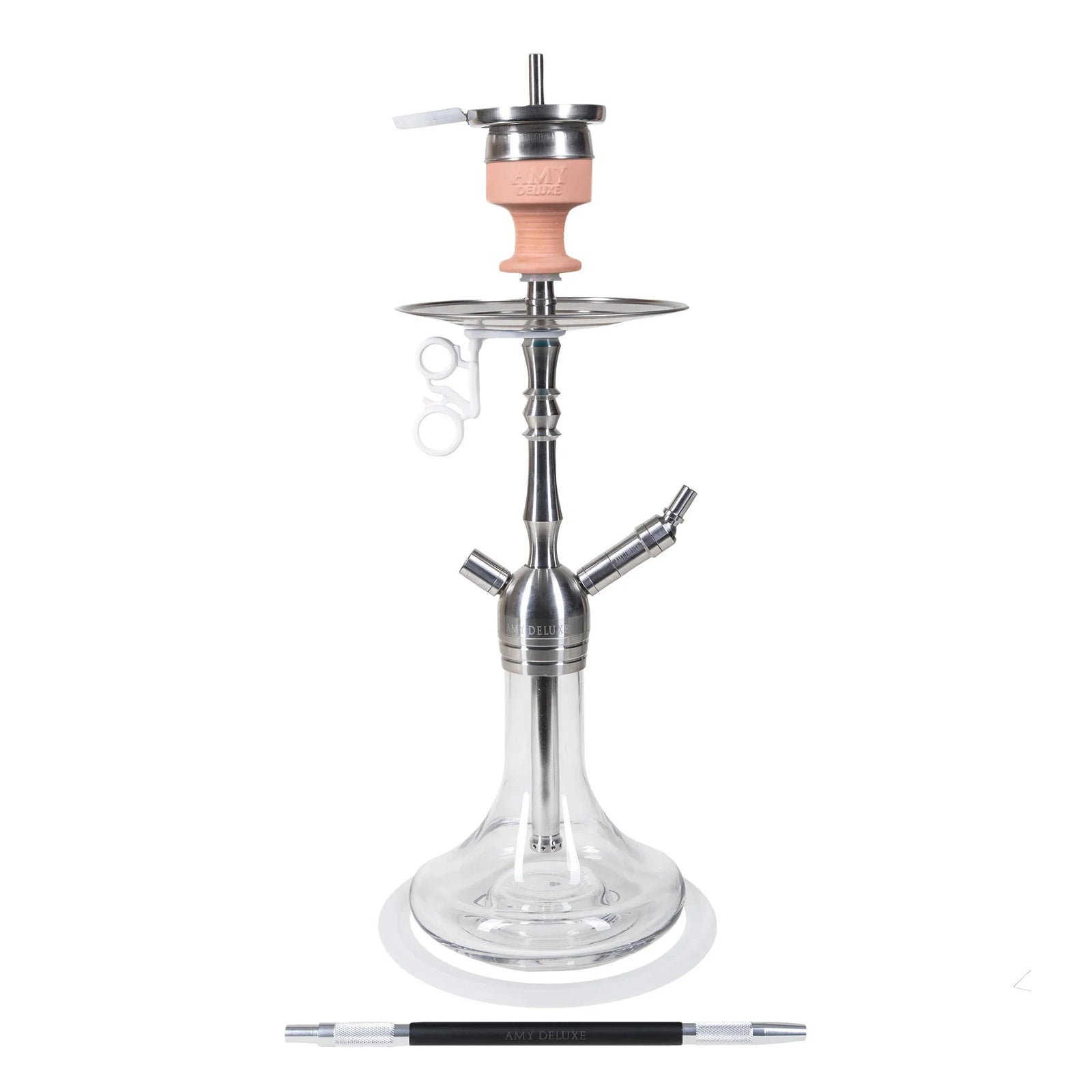 Amy Deluxe SS12 Little Palm waterpijp van roestvrij staal, 62 cm hoog, complete shisha set met glazen vaas en siliconenslang