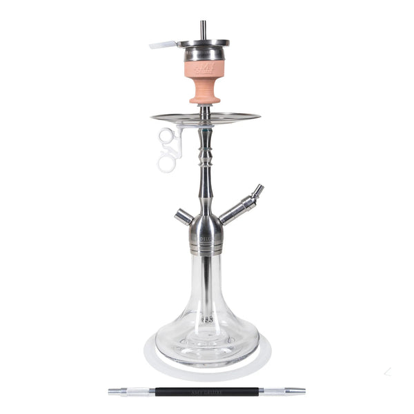 Amy Deluxe SS12 Little Palm waterpijp van roestvrij staal, 62 cm hoog, complete shisha set met glazen vaas en siliconenslang