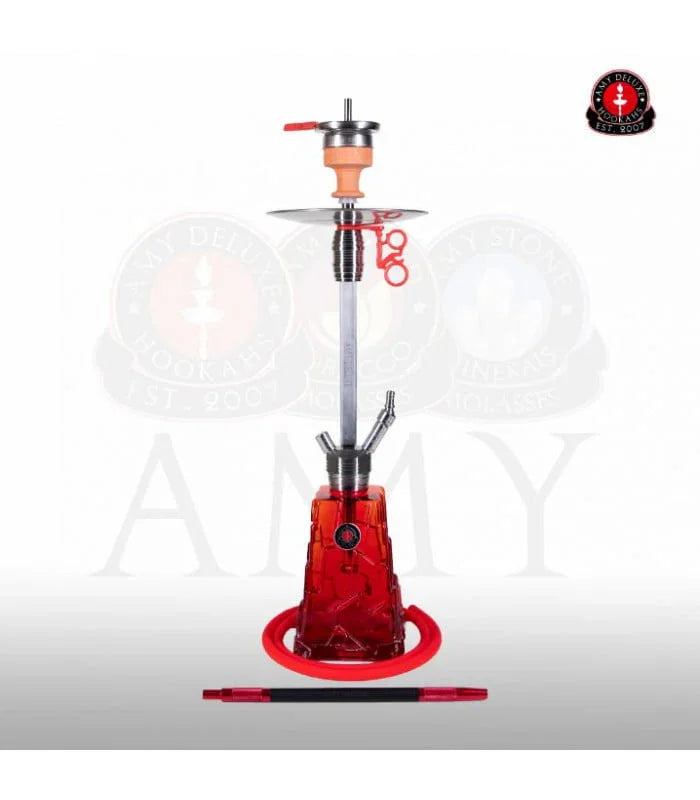 Amy Deluxe SS18.01 Crystalica waterpijp in het rood met glazen kristalvaas en siliconenslang