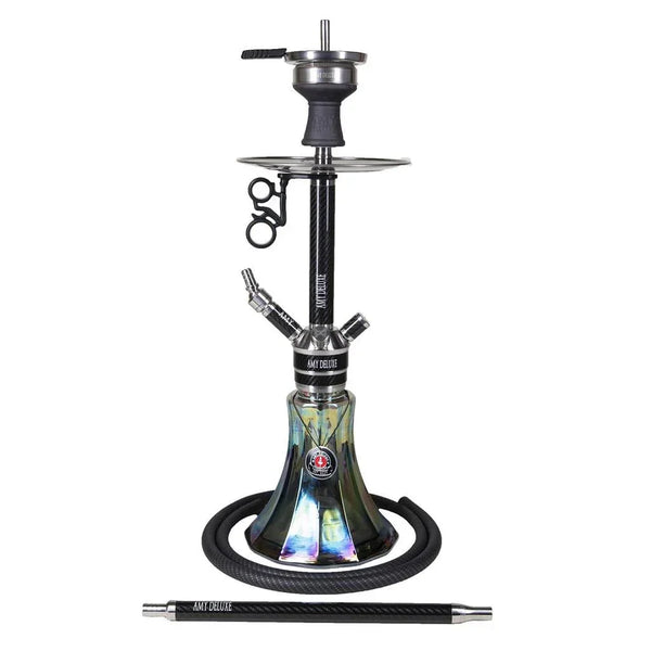 Amy Deluxe SS22.02 Black RVS waterpijp van 60 cm met matzwarte afwerking, glazen vaas en siliconenslang