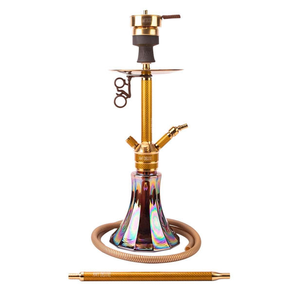 Amy Deluxe SS22.02 Gold waterpijp van roestvrij staal met gouden afwerking, 60 cm hoog, inclusief glazen vaas en siliconenslang