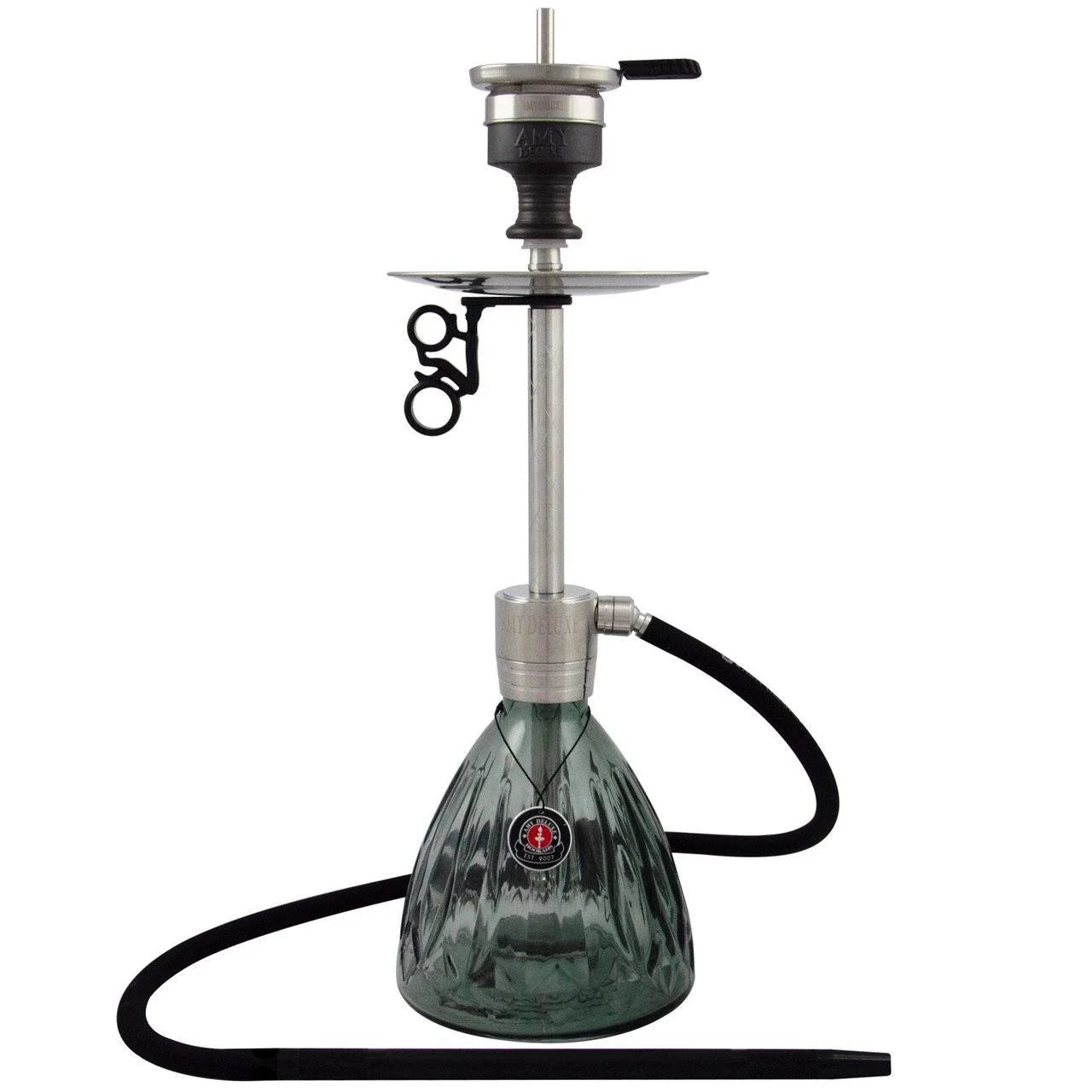 Amy Deluxe SS23.02 Zwart shisha waterpijp met matzwarte glasbasis en siliconenslang