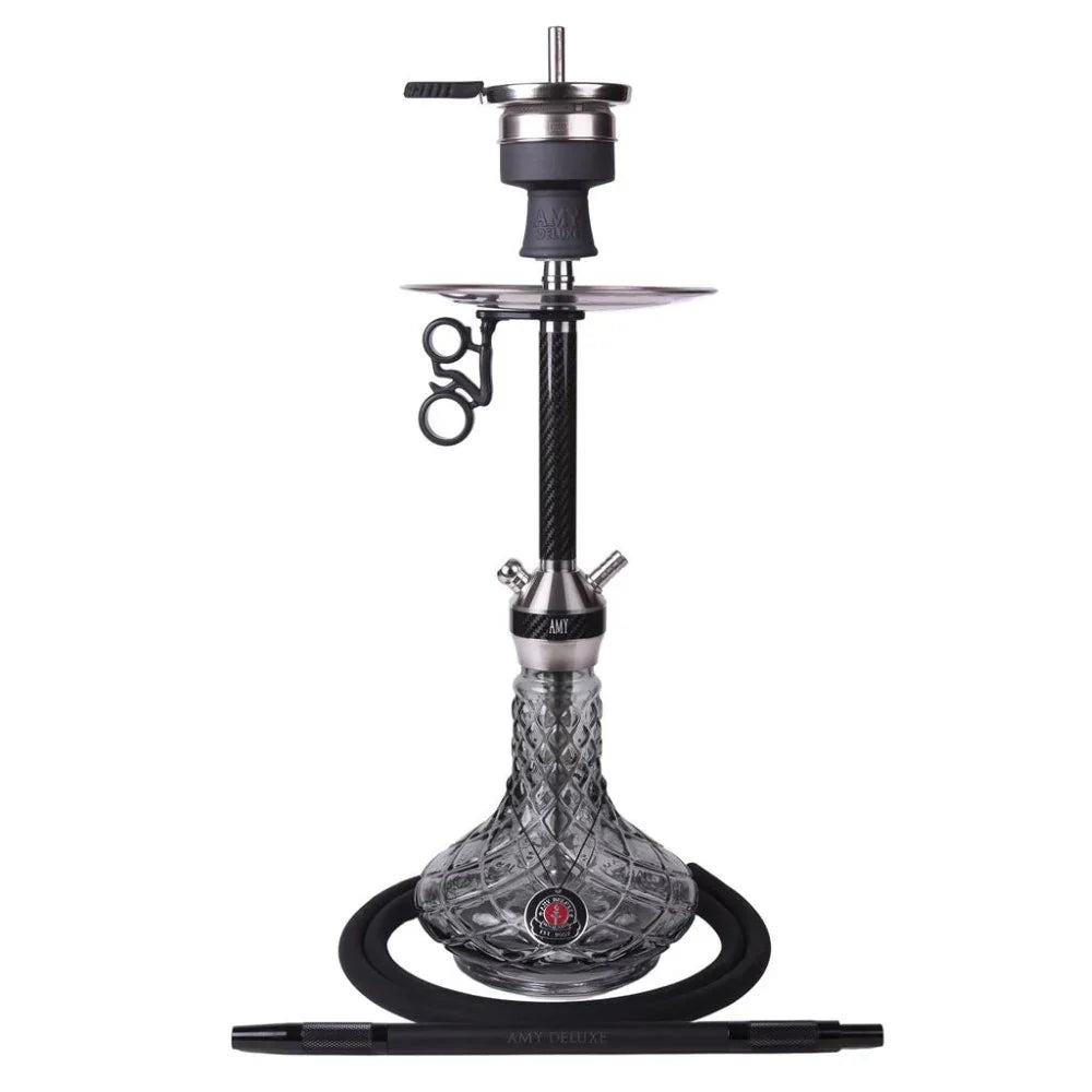 Amy Deluxe SS32.02 BK shisha van roestvrij staal met carbon afwerking en complete accessoires voor een soepele rookervaring
