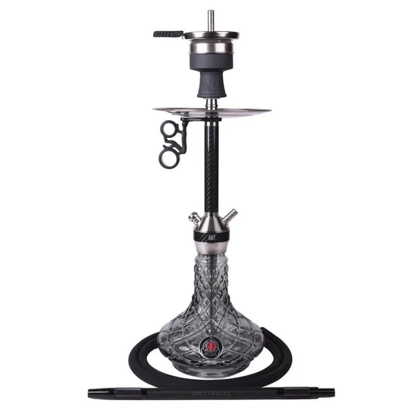 Amy Deluxe SS32.02 BK shisha van roestvrij staal met carbon afwerking en complete accessoires voor een soepele rookervaring