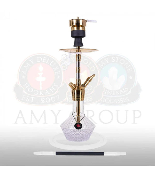 Amy Deluxe SS33.02 Fusion Shine S waterpijp transparant - gouden rookkolom en glazen vaas