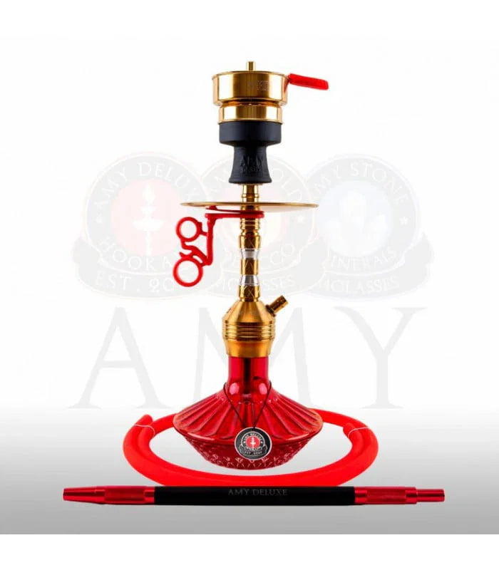 Amy Deluxe SS33.03 Fusion Shine Mini shisha in rood - zij-aanzicht rookkolom en vaas