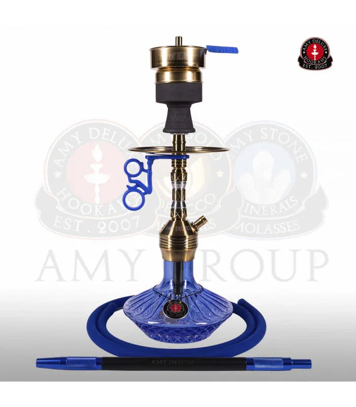 Amy Deluxe SS33.03 Fusion Shine Mini waterpijp in blauw - vooraanzicht complete shisha set