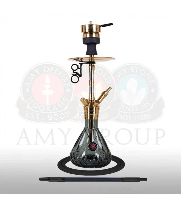 Amy Deluxe SS34.02 Fusion Kite S shisha in het Zwart met roestvrij stalen rookkolom