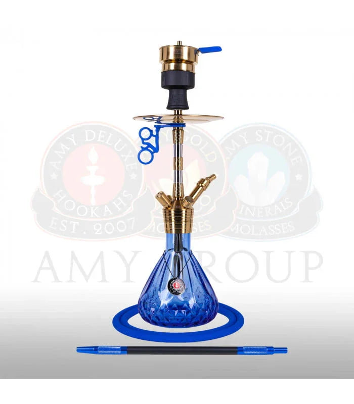 Amy Deluxe SS34.02 Fusion Kite S waterpijp in het Blauw, compleet met siliconenslang en glazen vaas