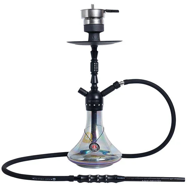 Amy Deluxe SS41.02 zwarte shisha van roestvrij staal met zwarte glazen waterpijp vaas en kliksysteem, 60 cm hoog