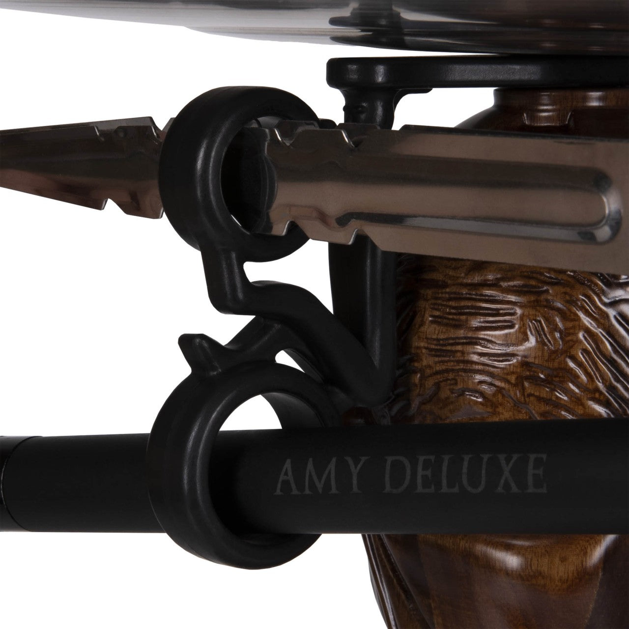 Amy Deluxe Victory shisha slanghouder detail, aluminium mondstuk en siliconen waterpijp slang