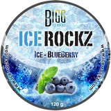 Bigg Ice Rockz 120gr Ice Blueberry verpakking, shisha smaak zonder nicotine van ICE ROCKZ