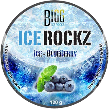 Bigg Ice Rockz 120gr Ice Blueberry verpakking, shisha smaak zonder nicotine van ICE ROCKZ