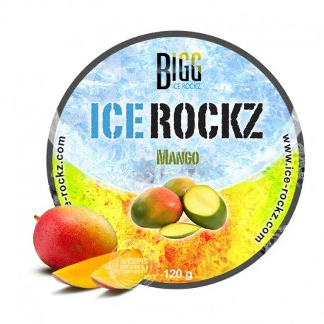 Bigg Ice Rockz Mango 120gr nicotinevrije shisha smaak - flesje steam stones van ICE Rockz voor de waterpijp