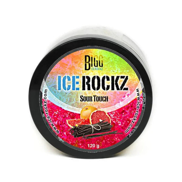 Bigg Ice Rockz Sour Touch 120gr nicotinevrije zure shisha dampstenen van ICE ROCKZ in pot