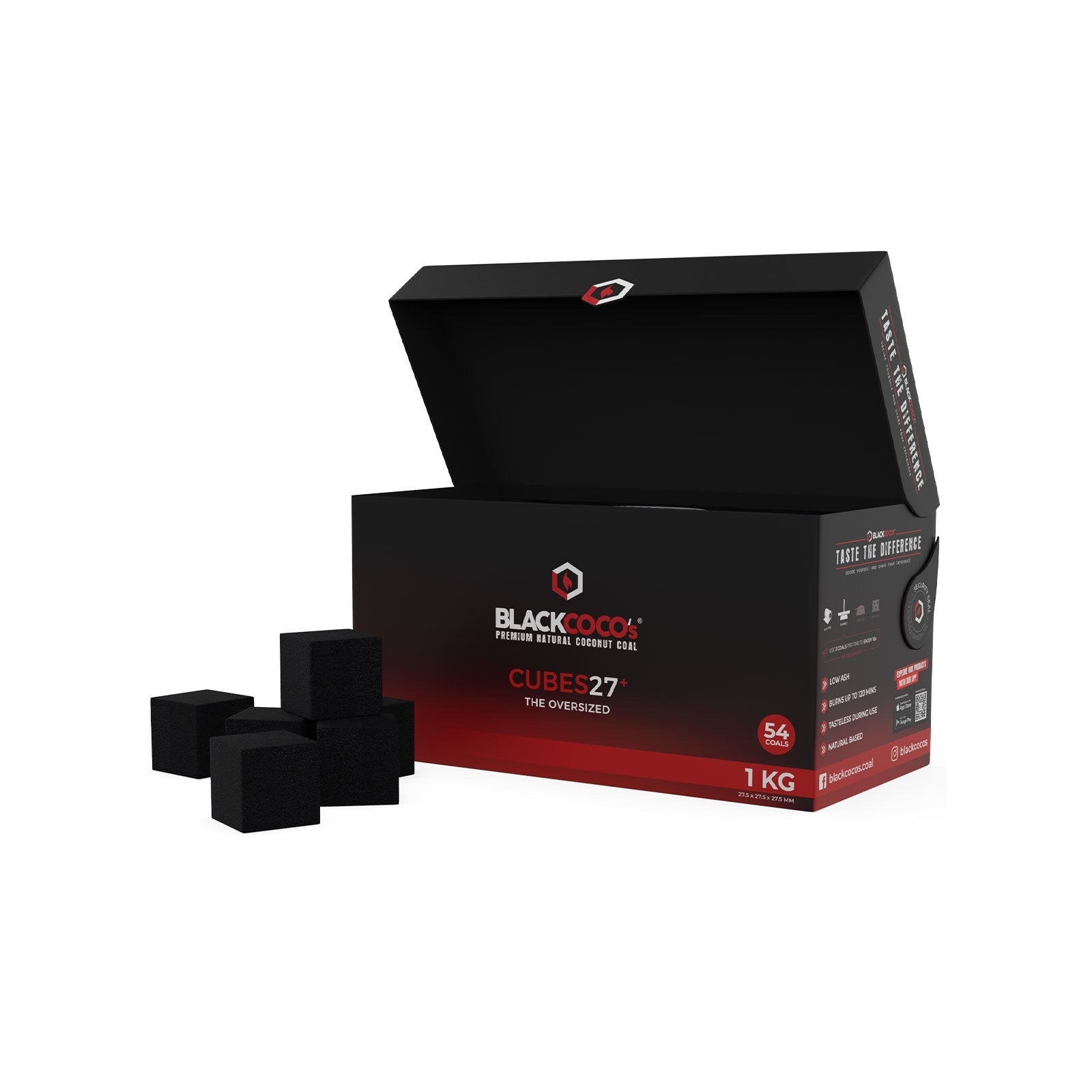 Black Coco 27 CUBES shisha kolen close-up van de 27mm kokosblokjes