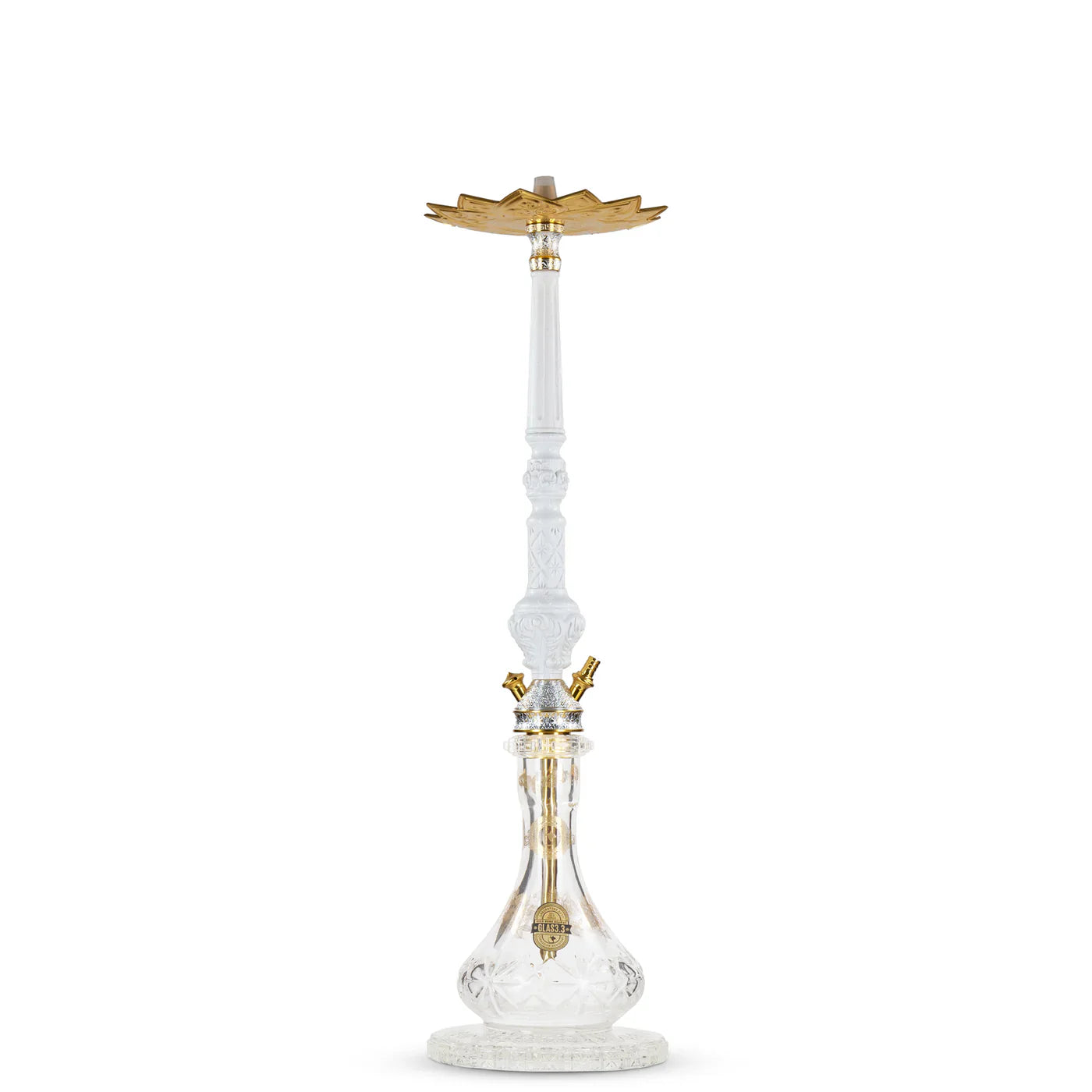 Dschinni Legend Shisha vooraanzicht, luxe traditionele waterpijp met kristalglazen bowl