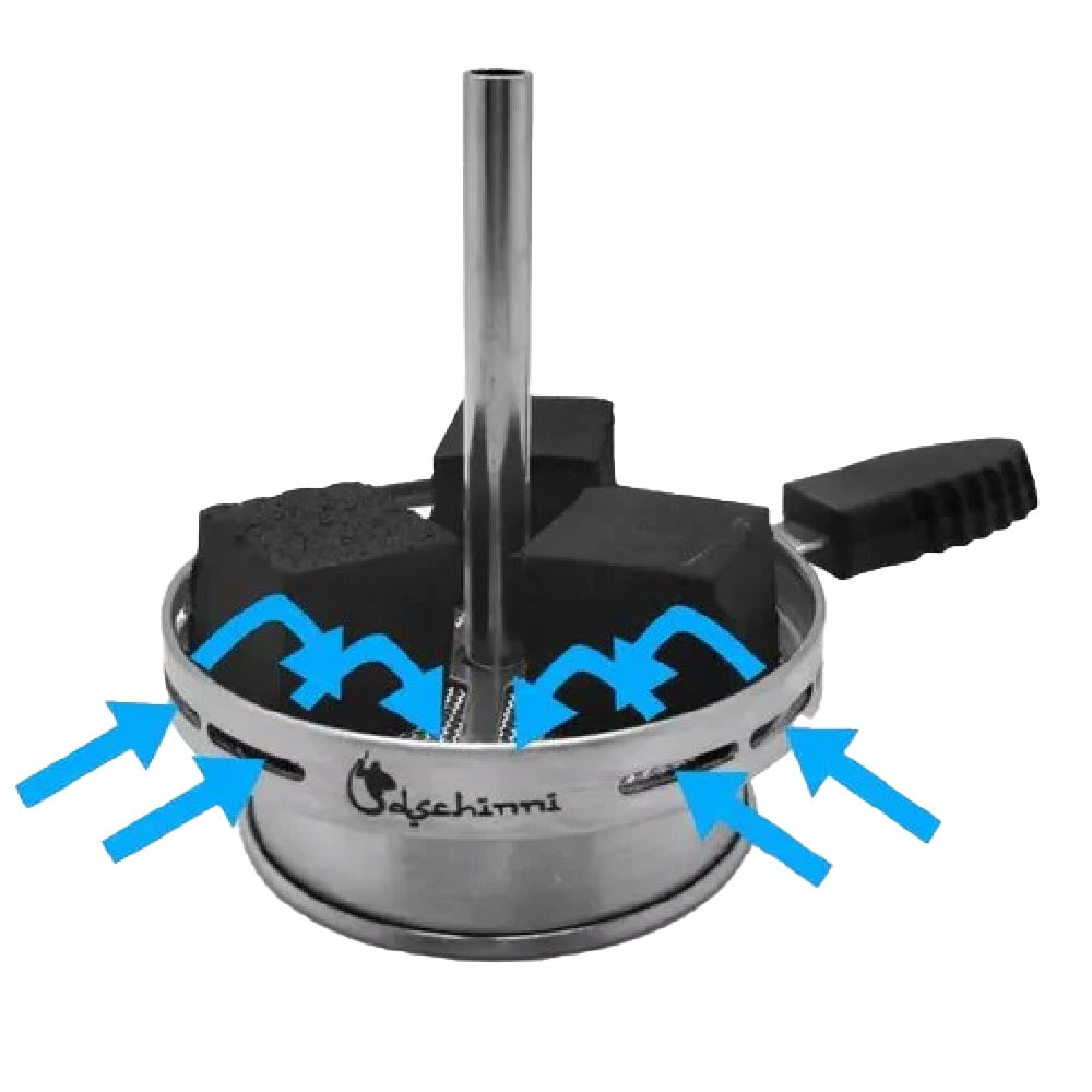 Dschinni Vulcan Air hotscreen op waterpijp tabakskop - hittemanagement voor shisha sessie