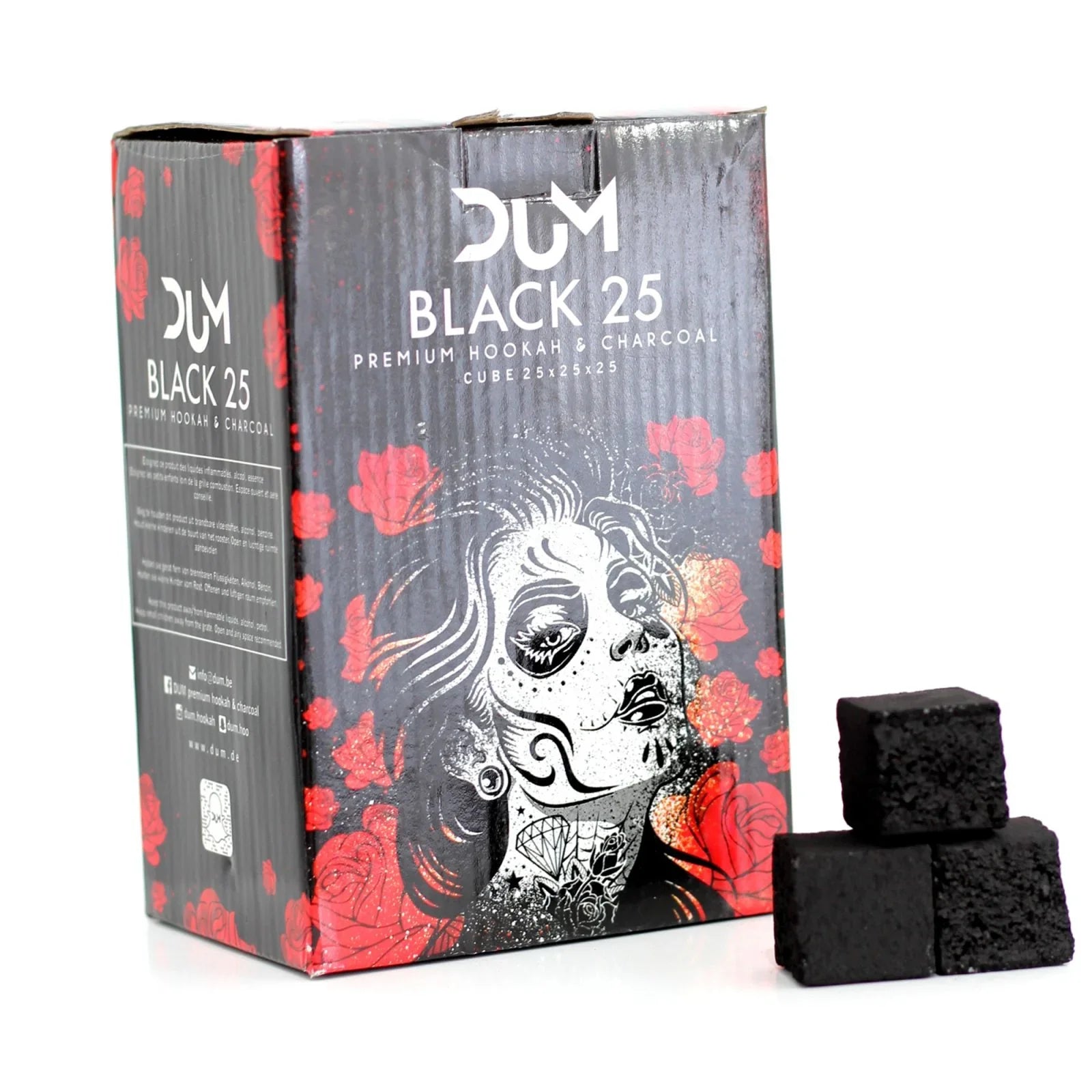 Dum 25mm Black Kolen C25 verpakking 1 kg - waterpijp kolen met weinig as