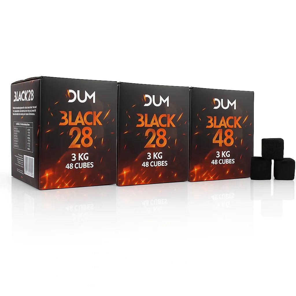 Dum 28mm Black kokoskolen 3 kg voor waterpijp en shisha - kubusvorm 28x28x28mm