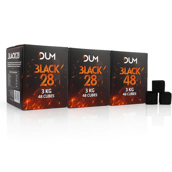 Dum 28mm Black kokoskolen 3 kg voor waterpijp en shisha - kubusvorm 28x28x28mm