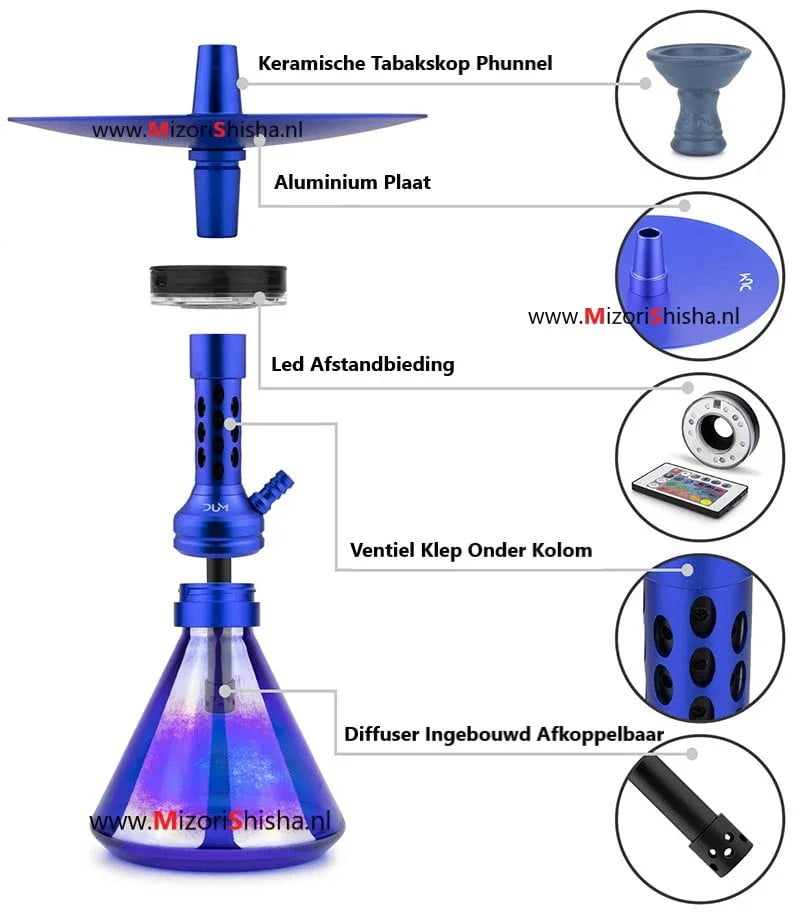 Dum A07 Techno Smoke complete shisha set - waterpijp inclusief slang, kop en kolentang