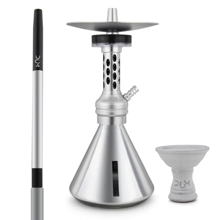 Dum A07 Techno Smoke shisha waterpijp zilver met LED-verlichting, 34 cm aluminium kolom