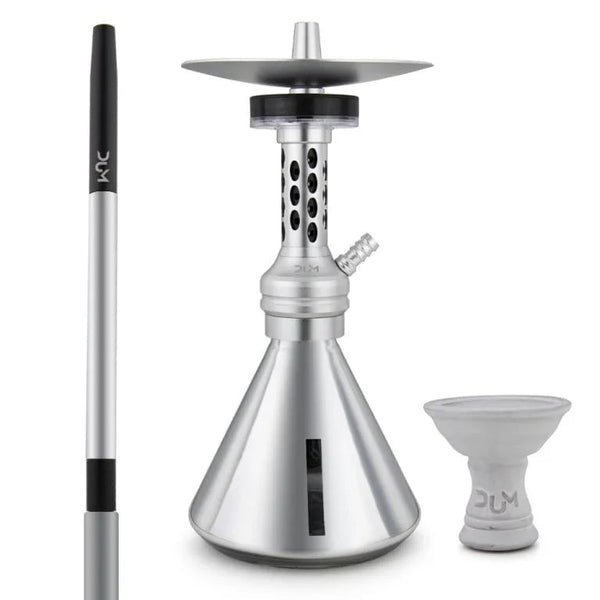 Dum A07 Techno Smoke shisha waterpijp zilver met LED-verlichting, 34 cm aluminium kolom