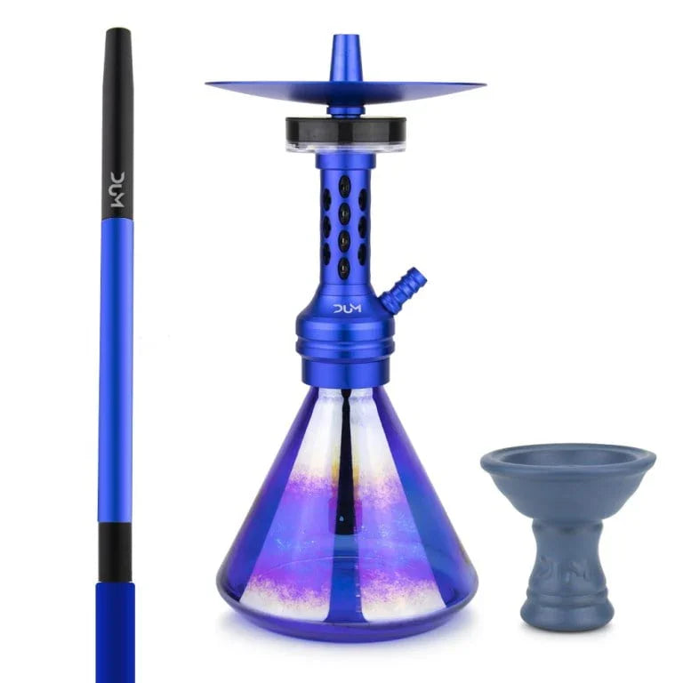 Dum A07 Techno Smoke waterpijp blauw - shisha met klikbevestiging en siliconenslang