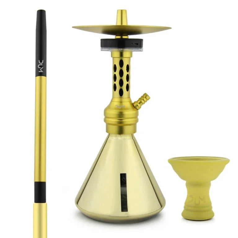 Dum A07 Techno Smoke waterpijp goud - compacte shisha met Phunnel tabakskop