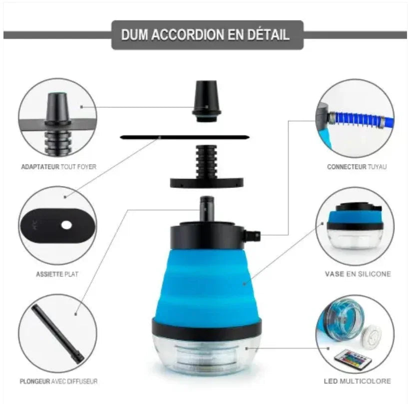 DUM Accordion handleiding opbouw - opvouwbare shisha waterpijp 23 cm