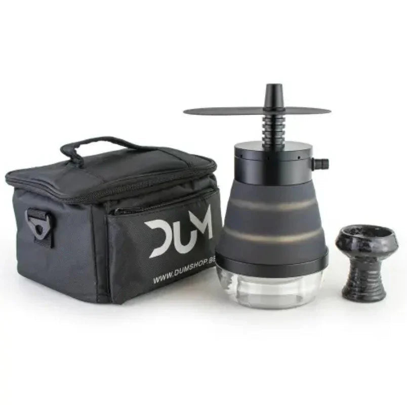 DUM Accordion opvouwbare reiswaterpijp zwart met draagtas - shisha travel set compleet