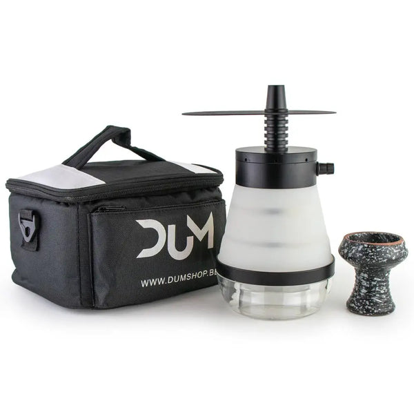 DUM Accordion reiswaterpijp wit - compacte travel shisha van 23 cm met LED-verlichting en draagtas