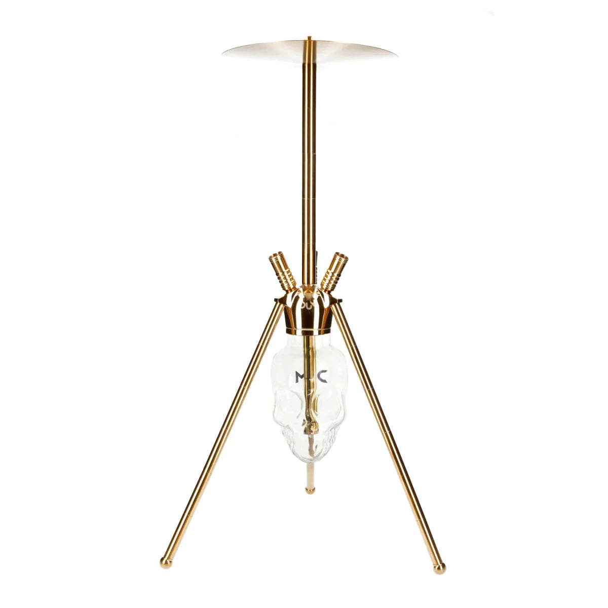 Dum Crazy Skull Gold shisha goud - zijaanzicht hookah met schedelvormige vaas