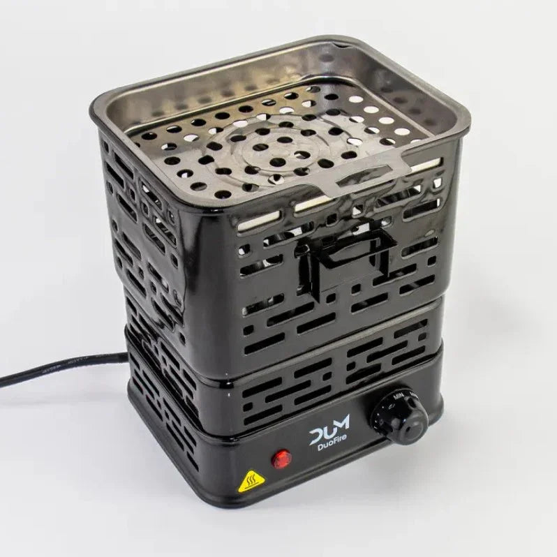 DUM DuoFire 1500W waterpijp kolenbrander - zij-aanzicht met draaiknop en rooster