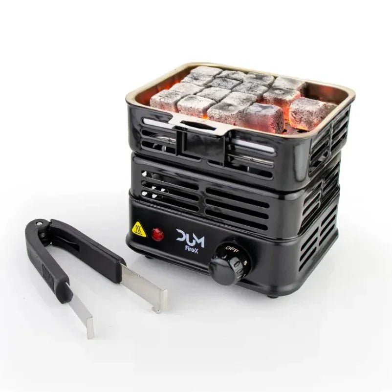 DUM FireX shisha kolenbrander 1000W - zijaanzicht met draaiknop en rooster
