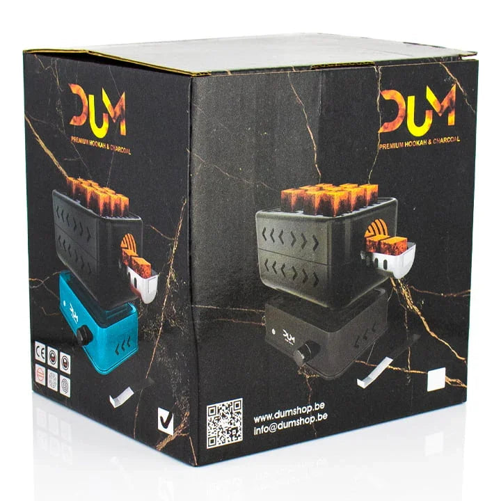 Dum Oven 1200 Watt kolenbrander naast verpakking shisha kolen