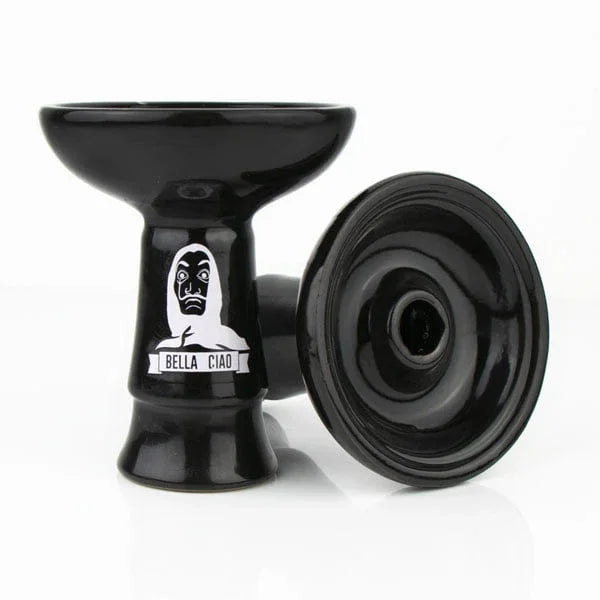 Dum Phunnel tabakskop Bella Ciao Black Edition - zwart keramische waterpijp kop vooraanzicht