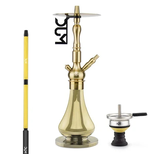 Dum Piccolo Ram Gold waterpijp volledig beeld - goudkleurige shisha met gegraveerde kolom