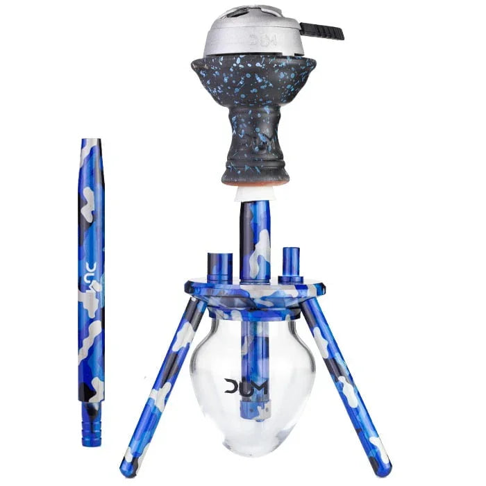 Dum Spinne Camouflage shisha in blauw - aluminium kolom met kliksysteem en siliconen slang