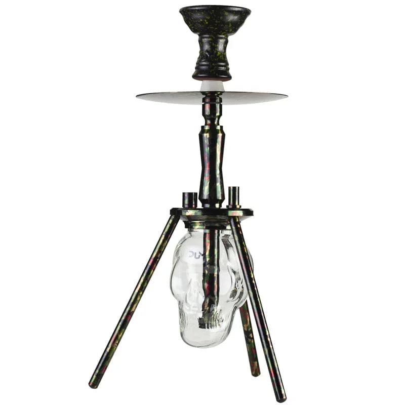 Dum Spinne Skull shisha zijkant - aluminium body en goud-camouflage vaas detail