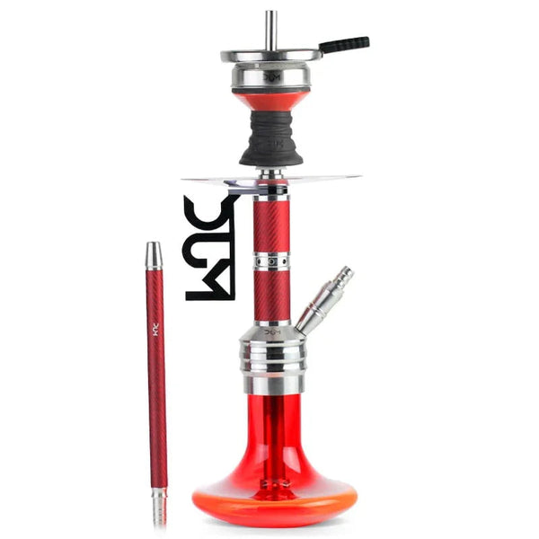 Dum SS17 Buffer shisha waterpijp in rood met carbon-look rookkolom en Boheems kristallen vaas