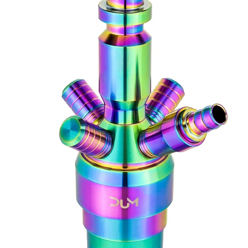 Dum SS23 Ragnarok Rainbow shisha waterpijp zijaanzicht met glazen vaas