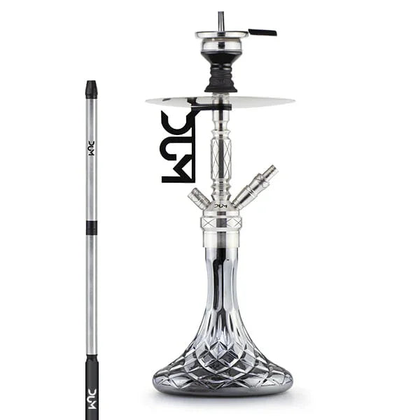 Dum SS30 2.0 shisha waterpijp in het zwart met gegraveerde kristallen vaas en roestvrijstalen kolom