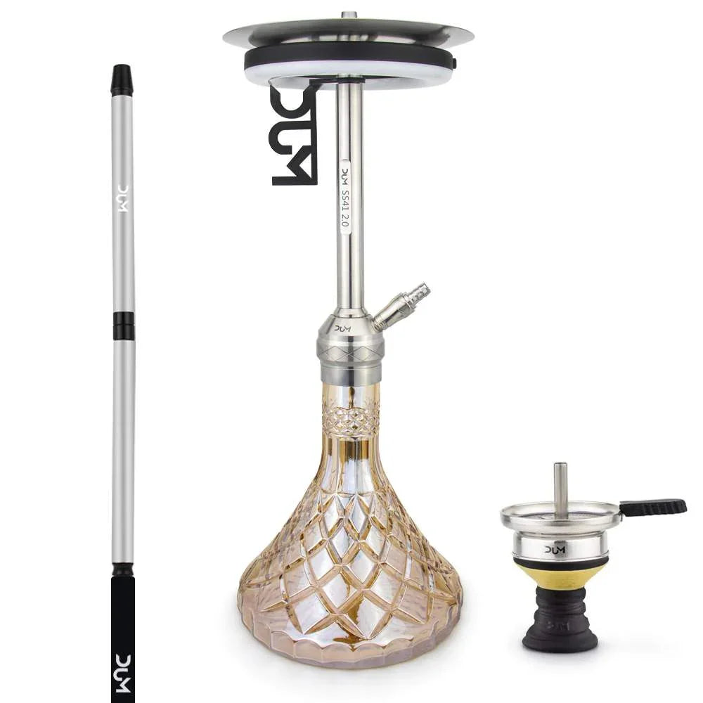 Dum SS41 Grande 2.0 shisha in goud met Hot Screen tabakskop en siliconenslang
